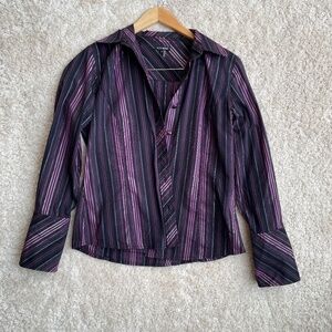 600 West Casual Blouse Womens Size S Multicolor Stripe Long Sleeve Roll Tab